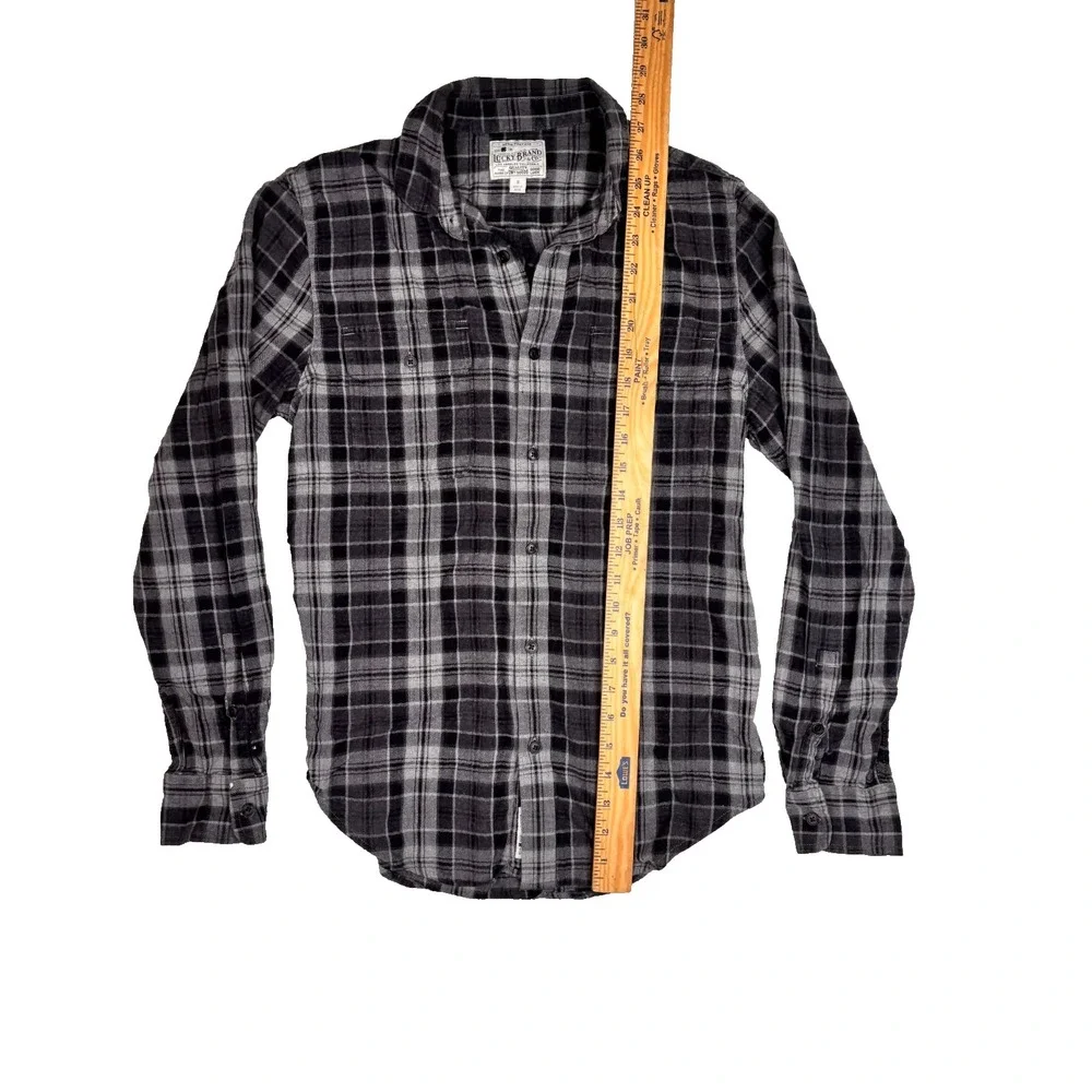 Lucky Brand Classic Fit Flannel Shirt Size Small Mens Plaid Warm‎ Black Gray